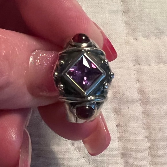SS 925 stamped amethyst and garnet ring - Picture 4 of 9